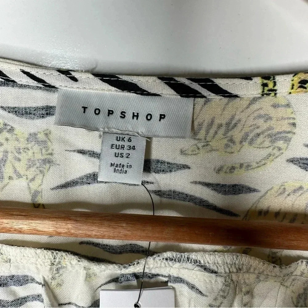 TOPSHOP Nordstrom NWT Tiger Animal Print Puff Sleeve Crop Tie Front Blouse - Picture 7 of 9